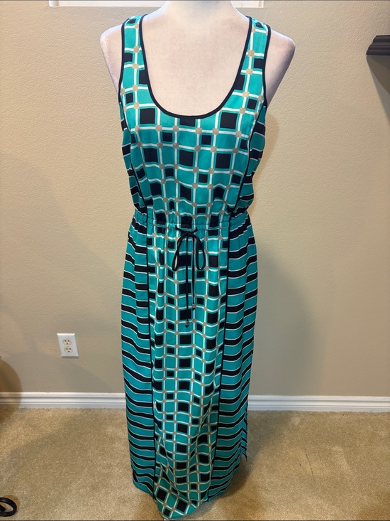 MICHAEL Michael Kors Dresses & Skirts - MICHAEL Michael Kors Teal and Black Geometric Print Maxi Dress